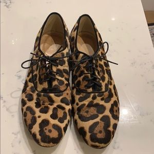 J Crew Collection Leopard pony calf oxford